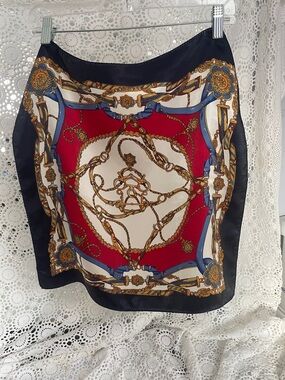 Chain Print Silk Scarf Skirt - Navy, Red, Cream very versatile piece. New